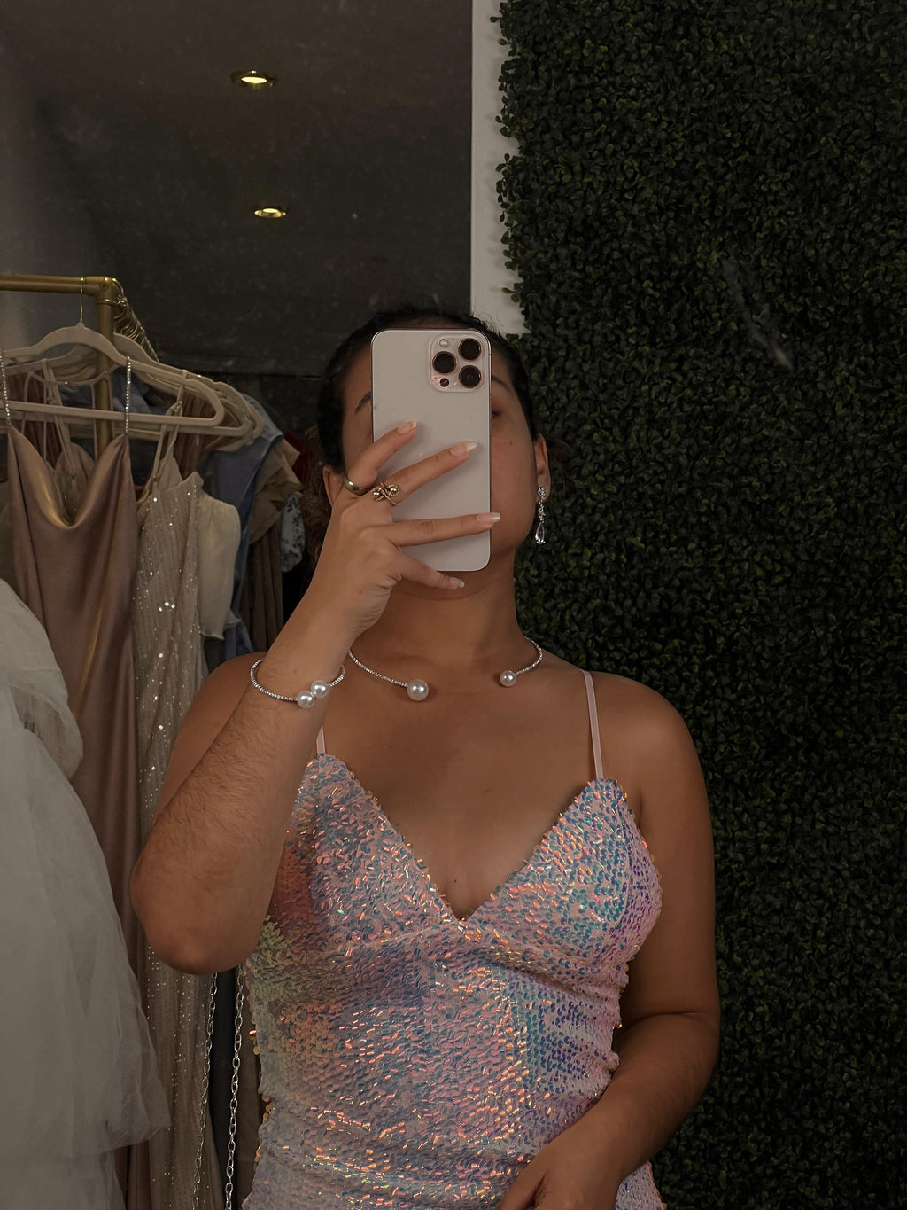 Pearl Pink Iridescent Sequin Bodycon Maxi Dress