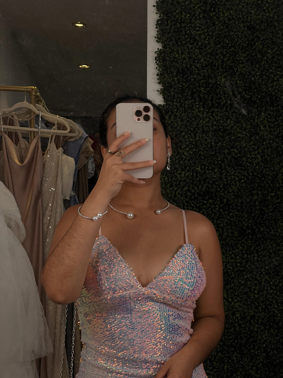 Pearl Pink Iridescent Sequin Bodycon Maxi Dress
