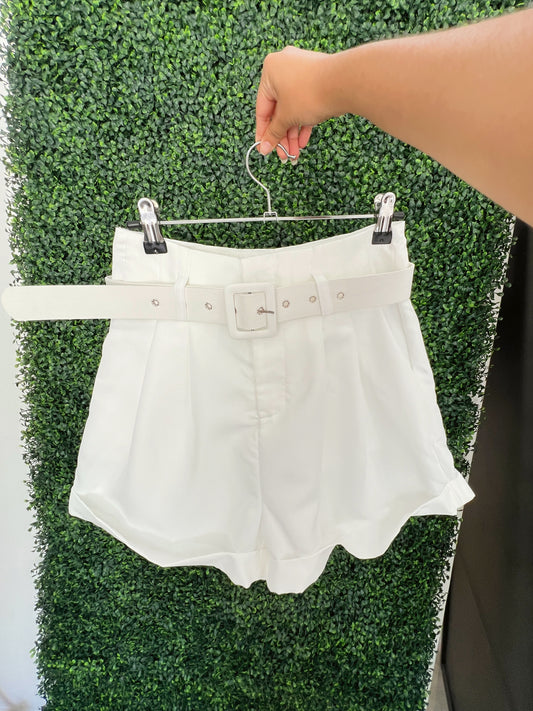 White Belted Pocket Shorts