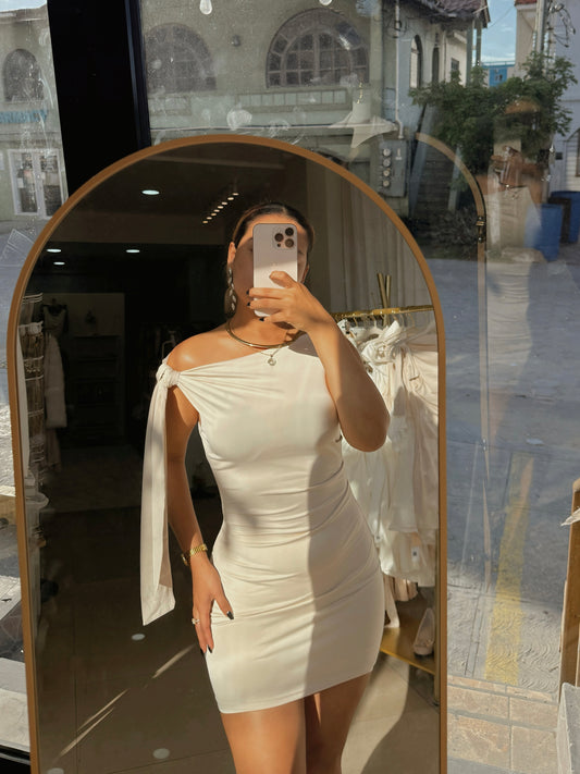 Cream Beige Tie Shoulder Mini Dress