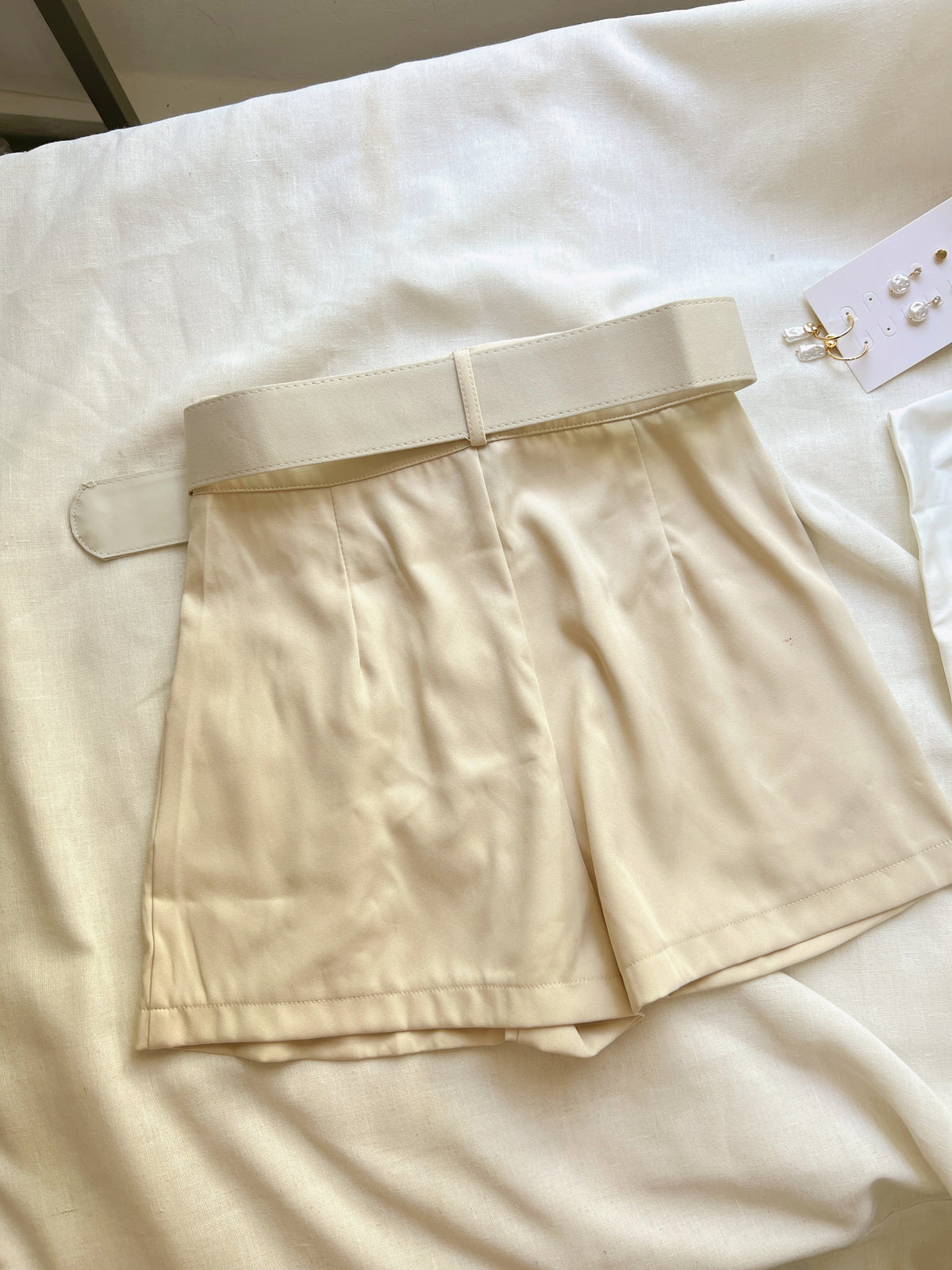 Beige Belted Shorts