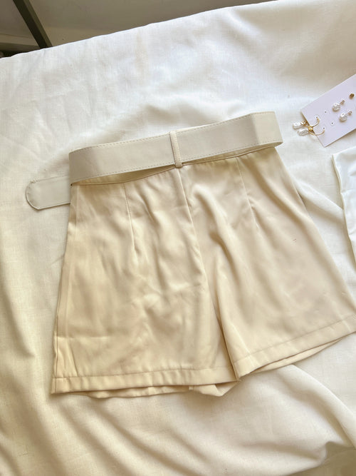 Beige Belted Shorts