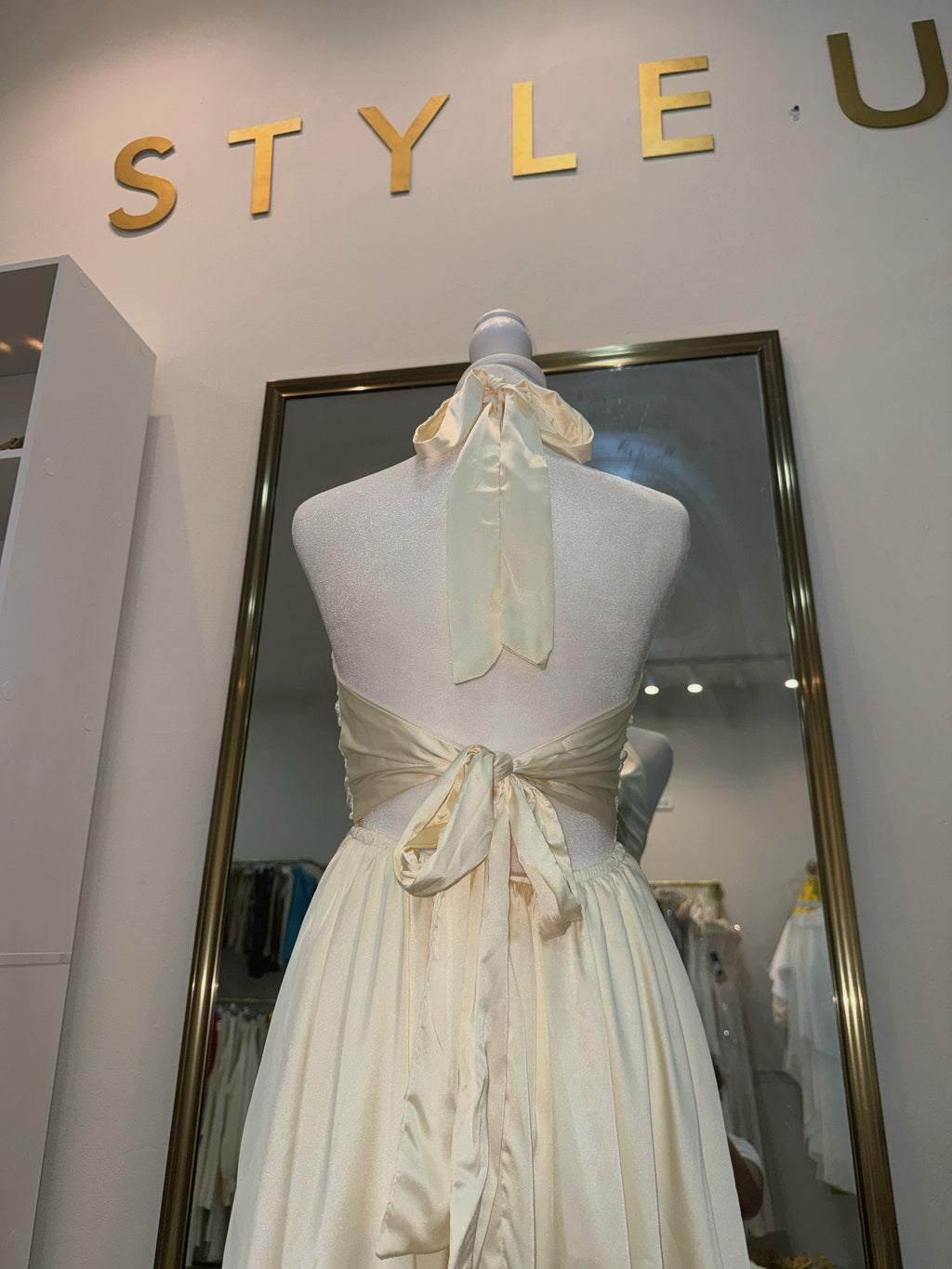 Butter Yellow Silk Halter Dress
