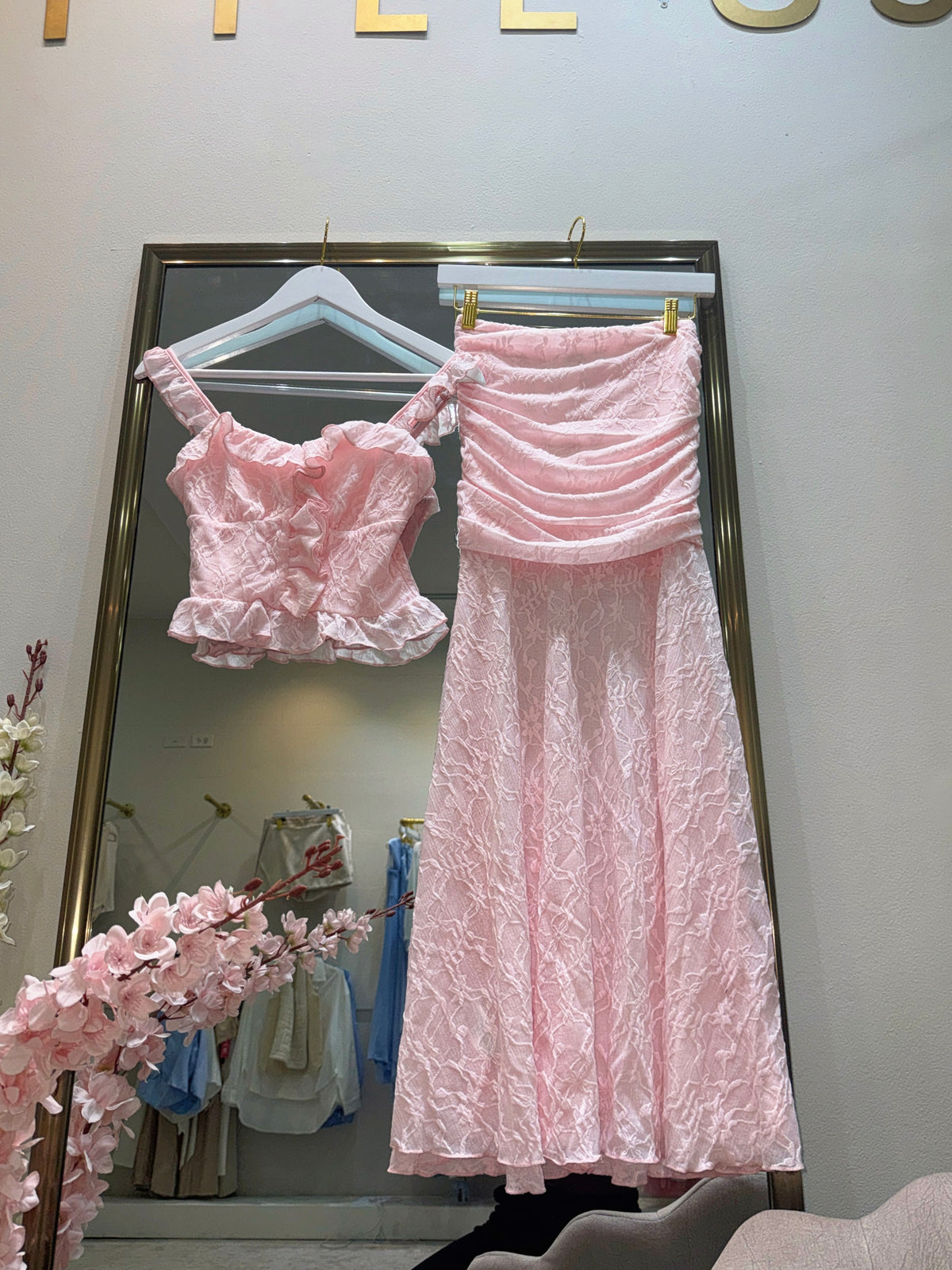 2pc Baby Pink Laced Skirt Set