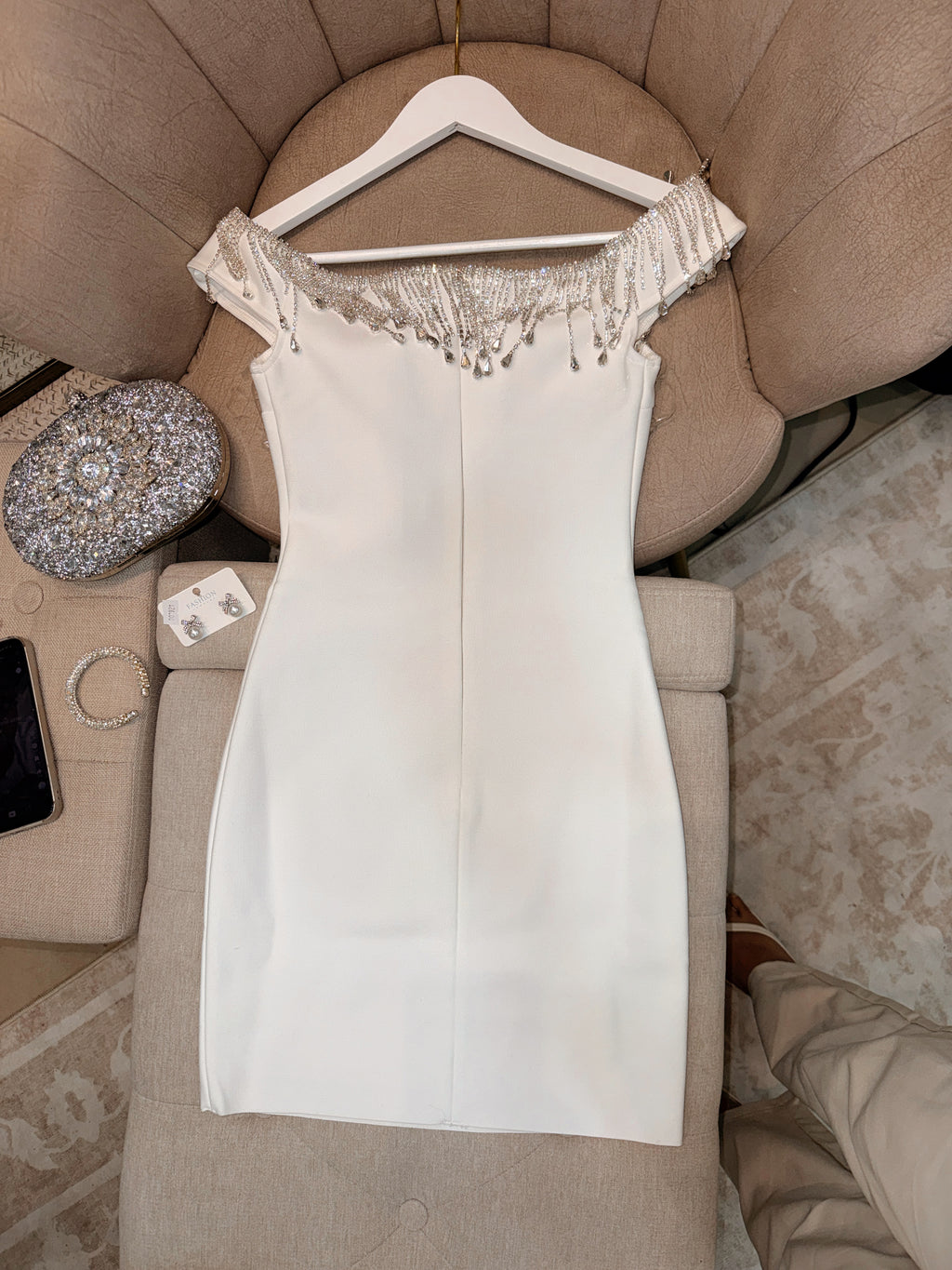 White Bandage Rhinestone Dress