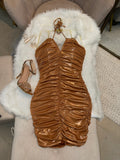 Rust Metallic V Mini Dress
