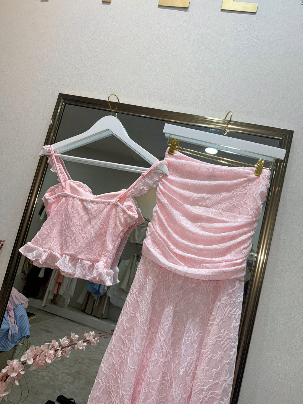 2pc Baby Pink Laced Skirt Set