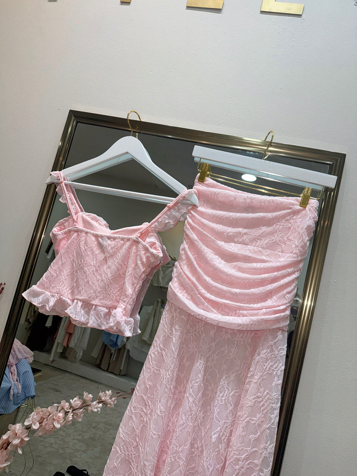 2pc Baby Pink Laced Skirt Set