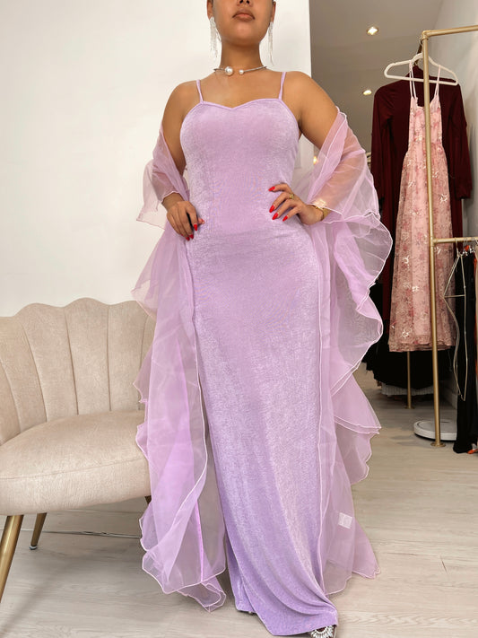 Lilac Shimmery Cami Dress + Organza Ruffle Cover