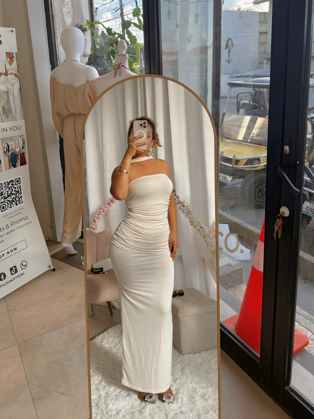 Cream tube Neck maxi Dress