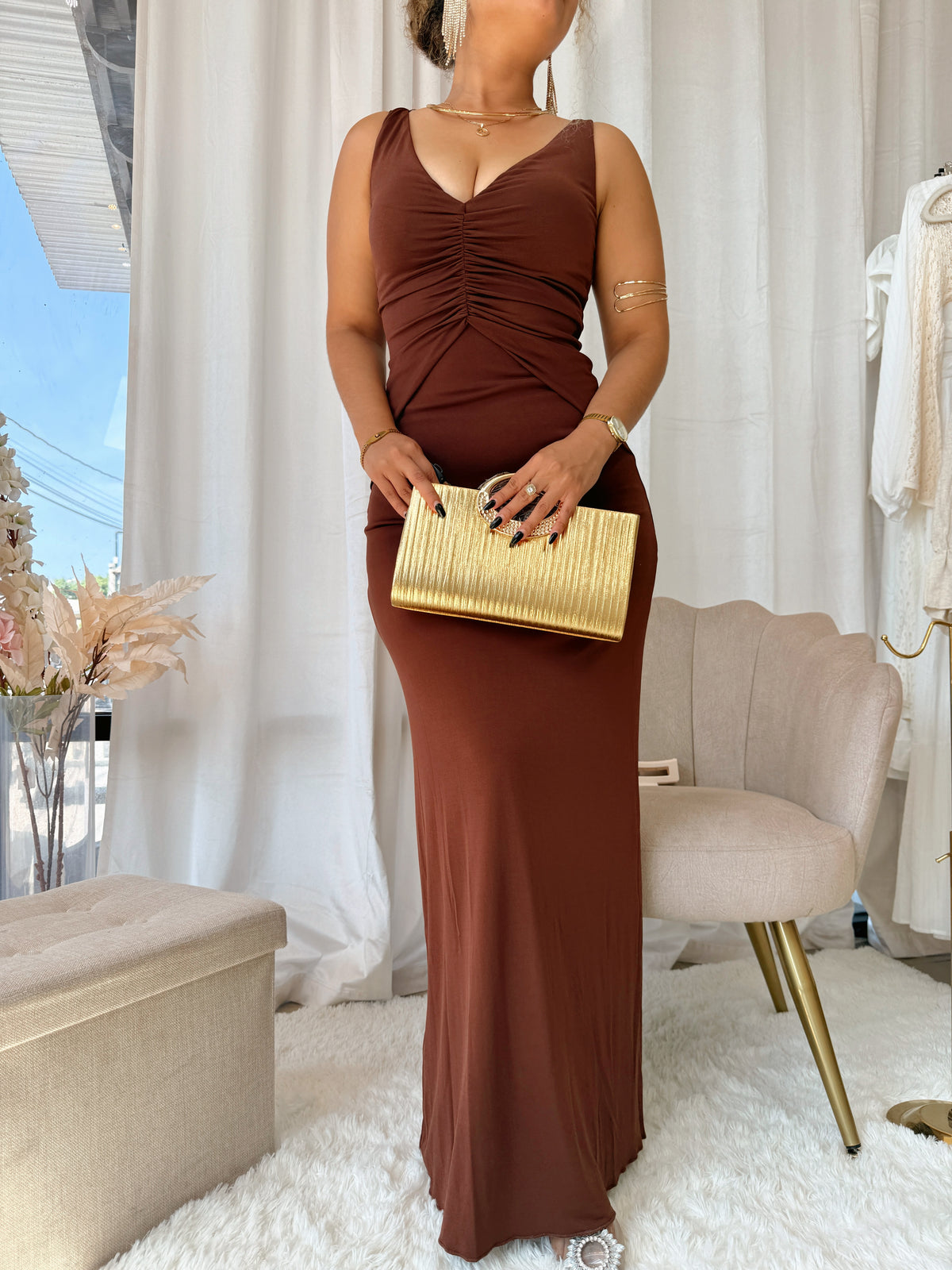 Coffee brown Bodycon Maxi Dress