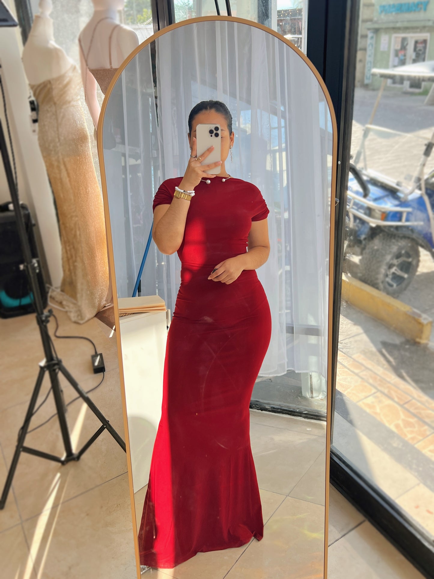 Burgundy Bardot Off Shoulder Maxi Dress