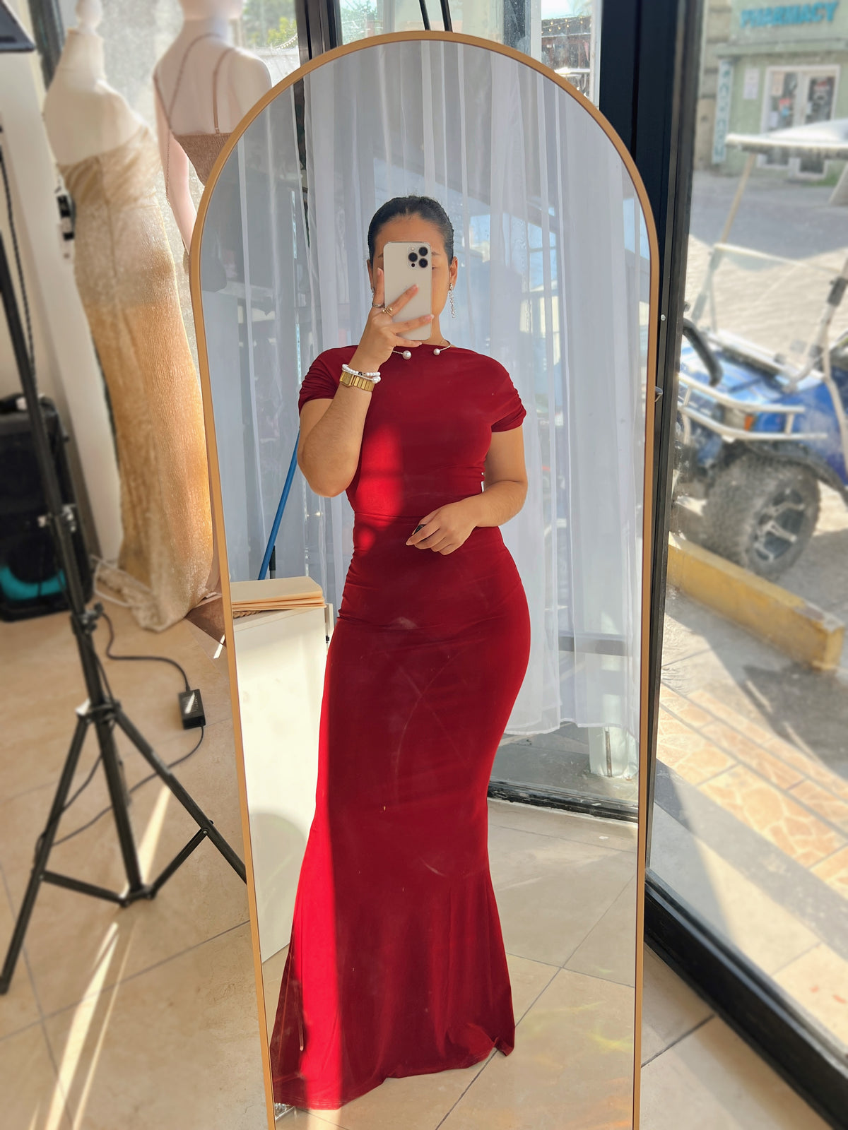 Burgundy Bardot Off Shoulder Maxi Dress