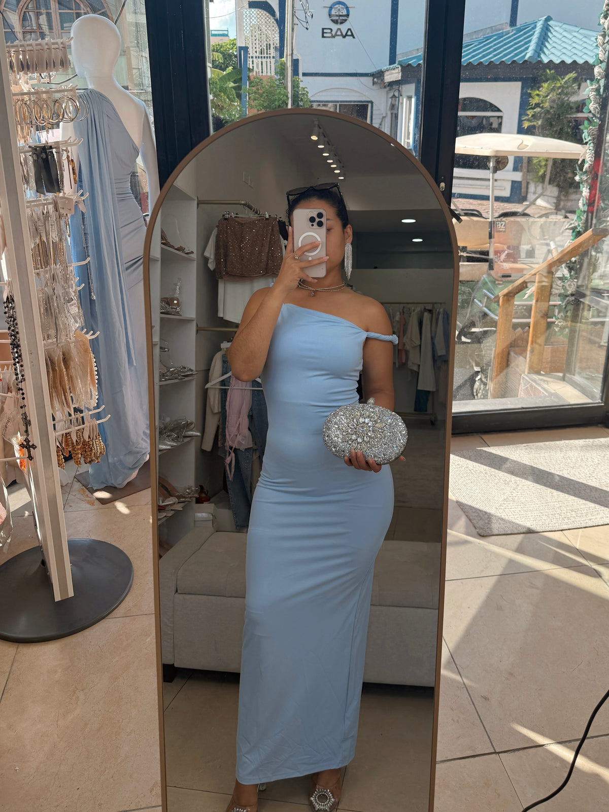 Baby Blue Twist Strap Midi Dress