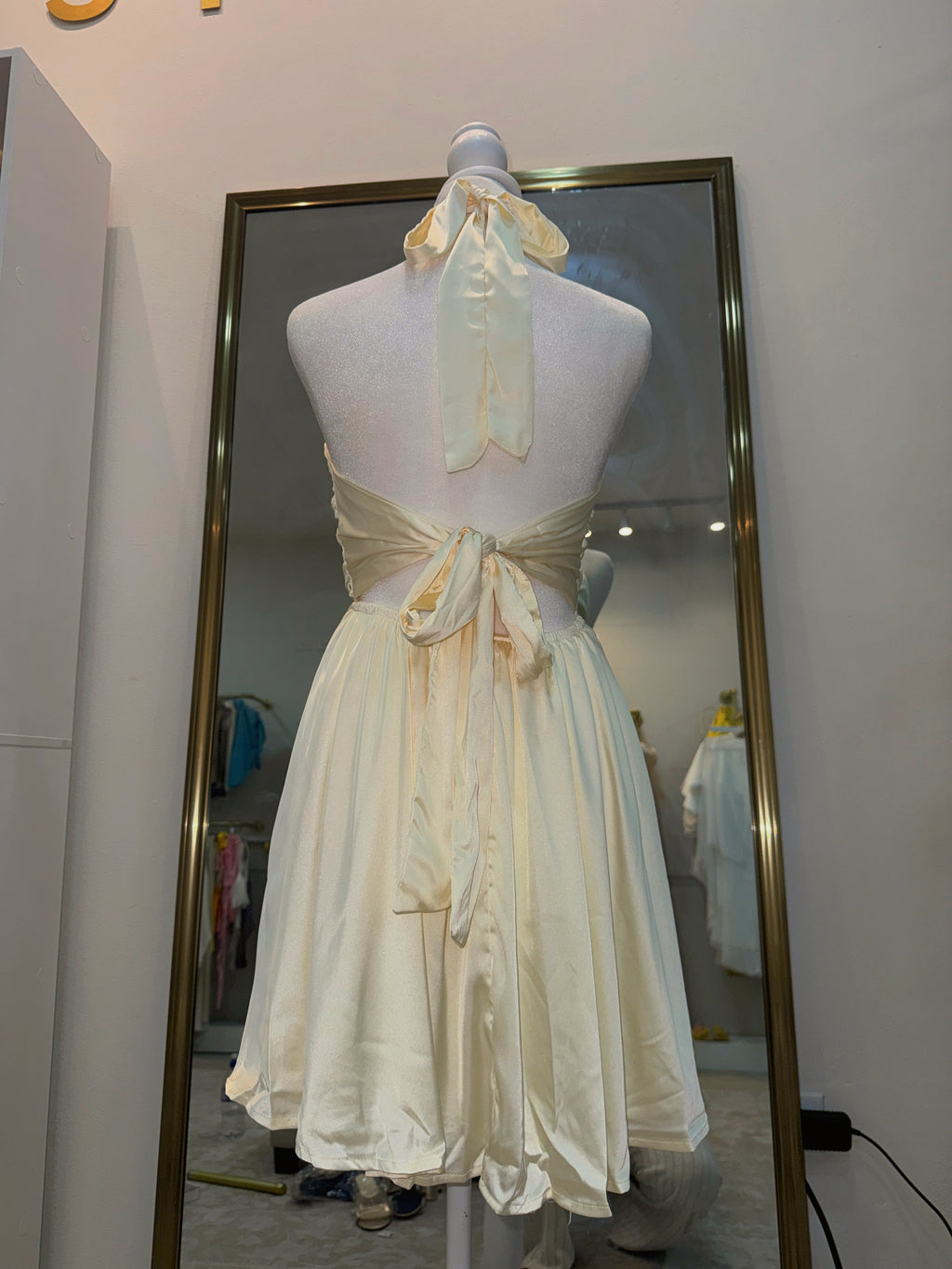 Butter Yellow Silk Halter Dress