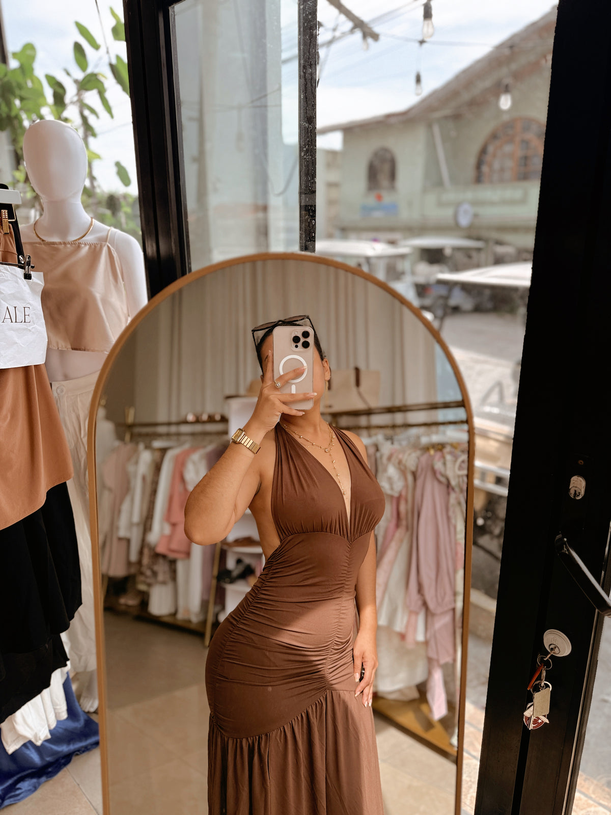Coffee Brown Low Back Maxi Dress