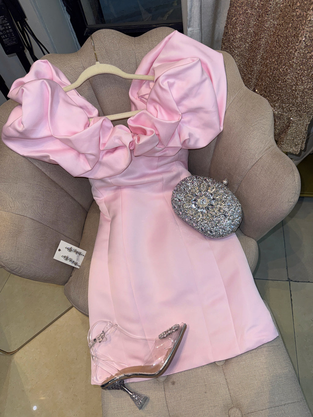 Pink Ruffle Bardot Dress