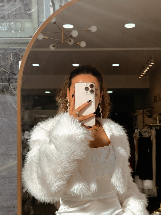 Ivory Faux Fur Crop Jacket