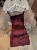 Maroon Rhinestone Embellished Mini Dress