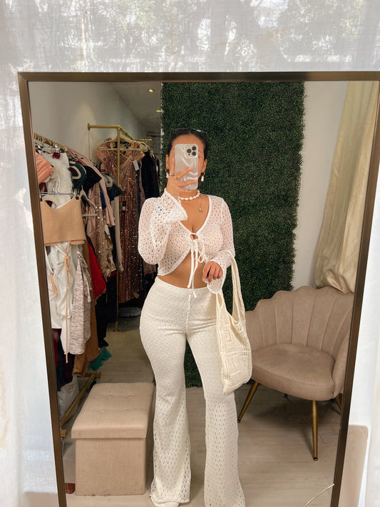 Ivory Crotchet Pants Set