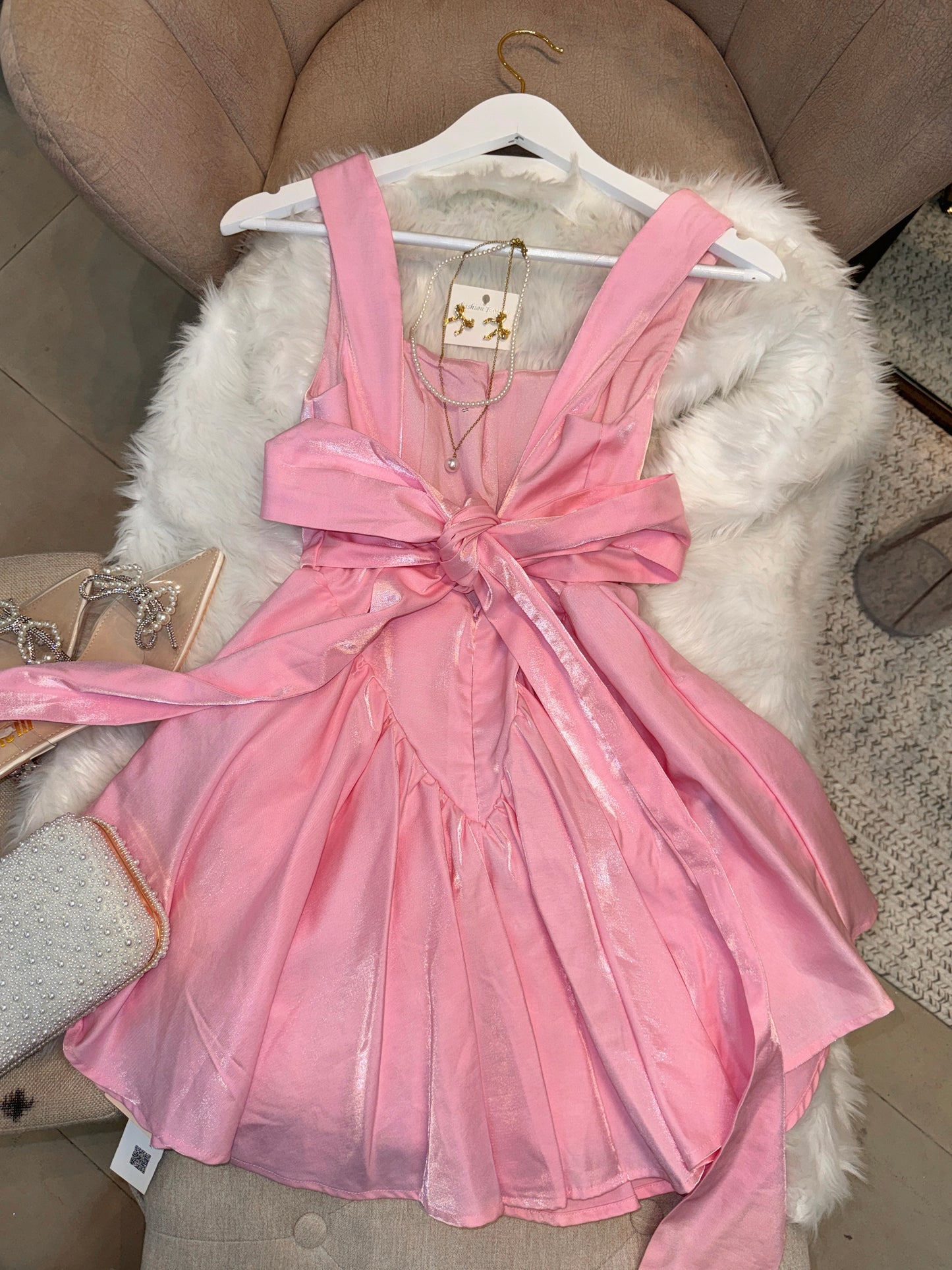 Pink Metallic A-line Mini Dress