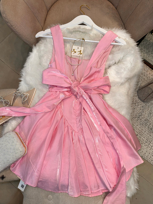 Pink Metallic A-line Mini Dress