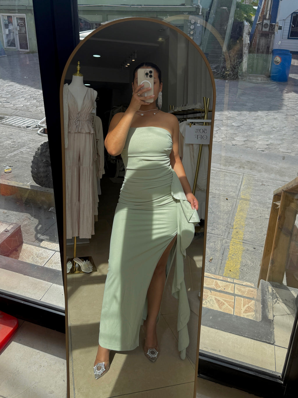Sage Green Tube Split Maxi Dress