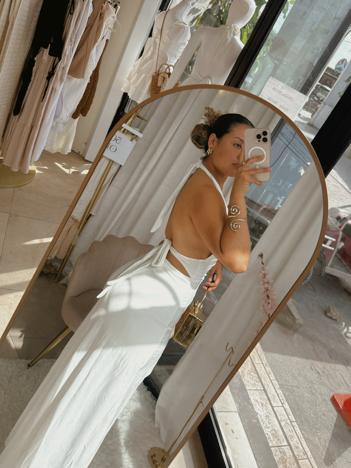 White Halter Tie Back Dress