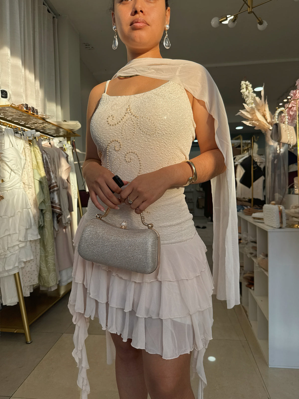 Apricot 2pc Embellished Ruffle Mini Dress