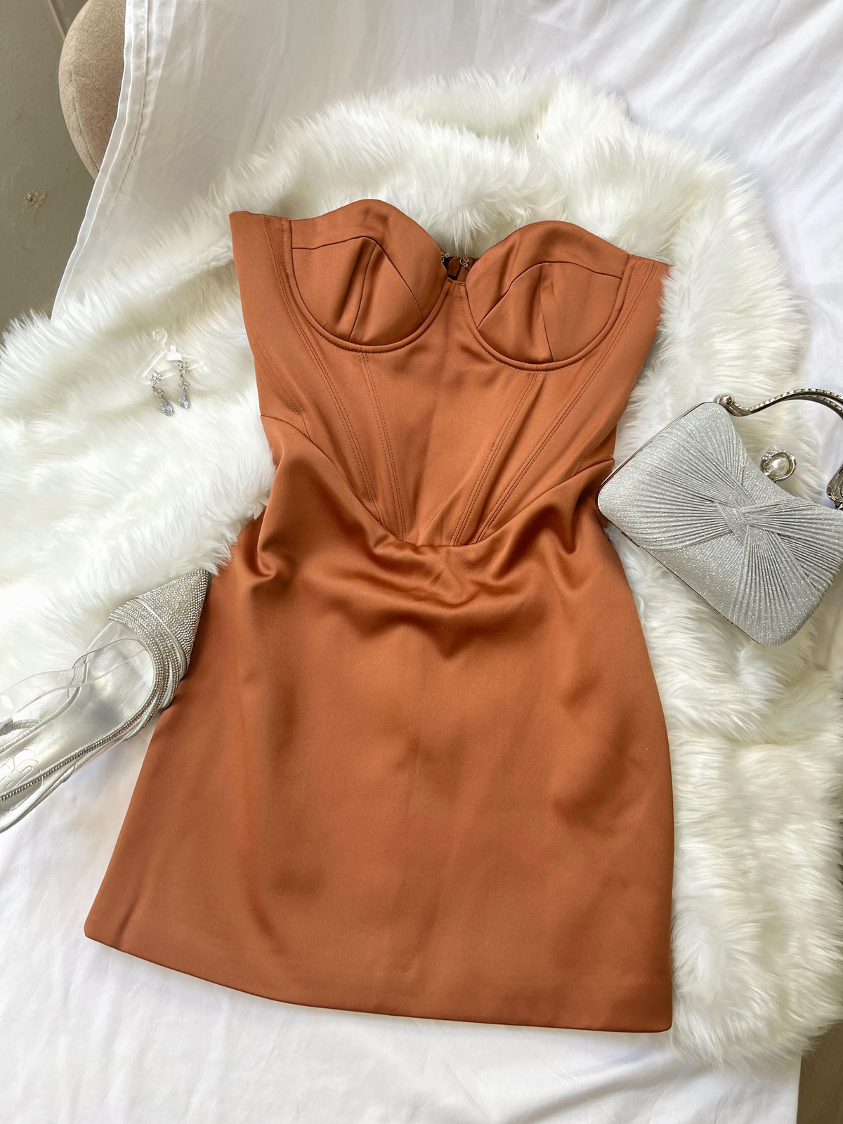 Rust Brown Corset Tube Dress