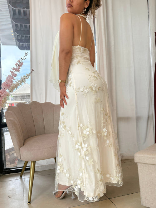 Beige Embroidered Cami Maxi Dress