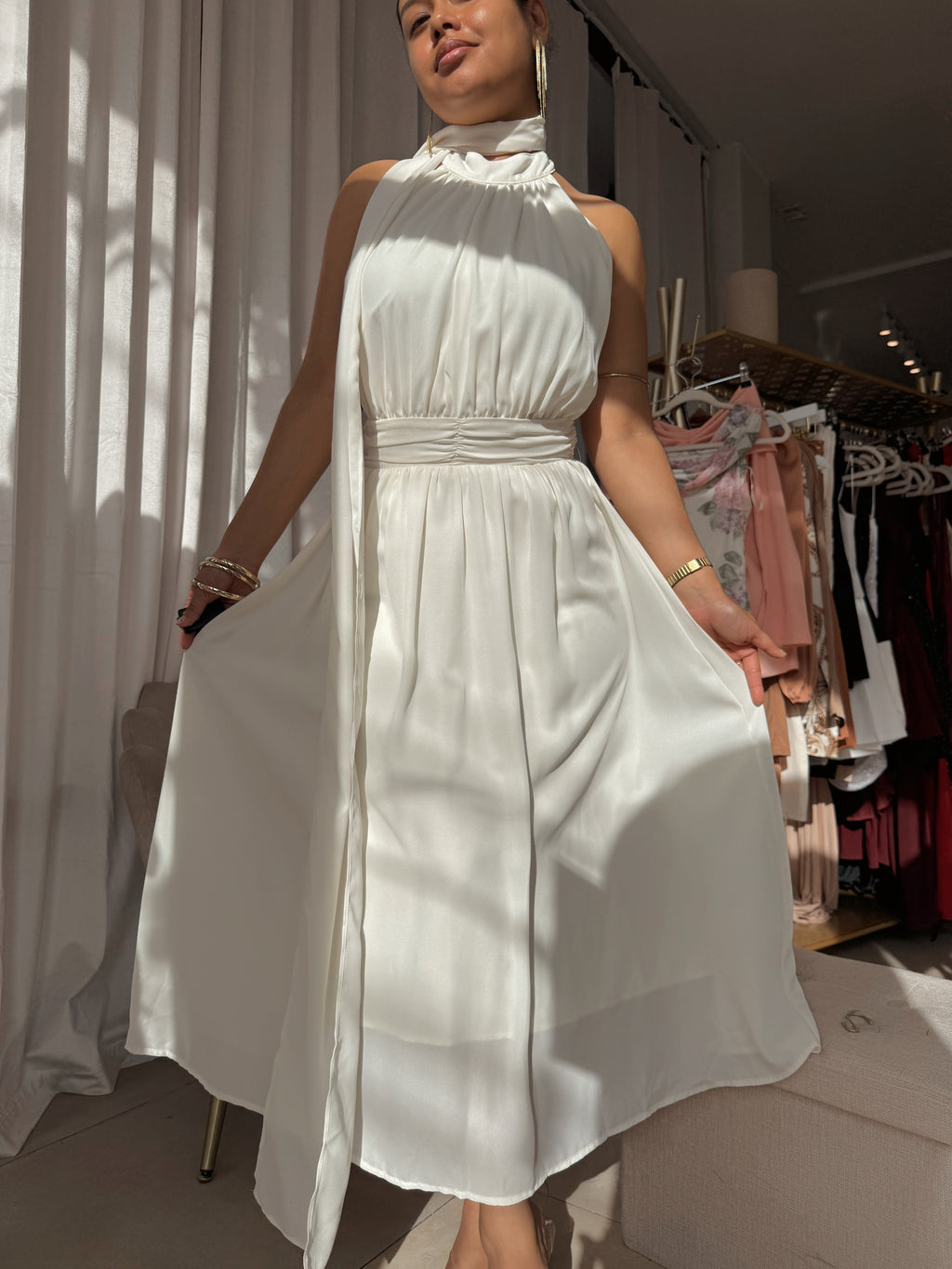 2pc Ivory Halter Dress & Scarf