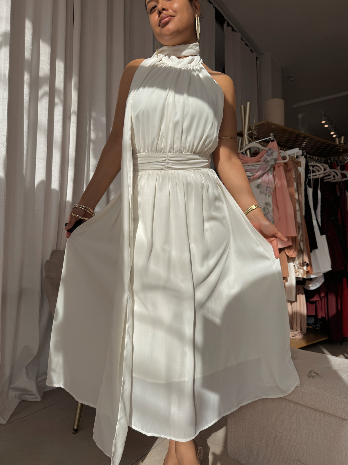 2pc Ivory Halter Dress & Scarf