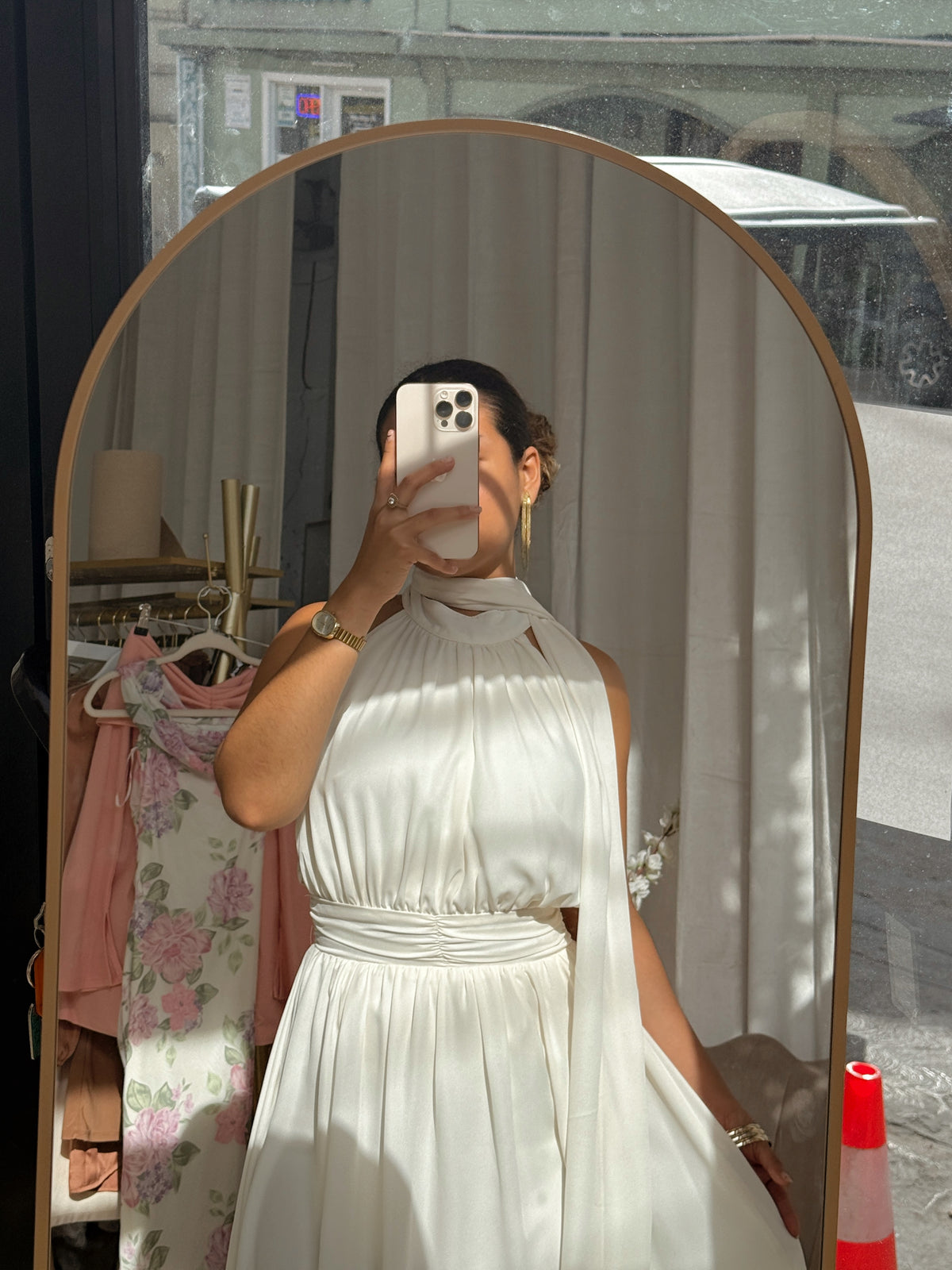 2pc Ivory Halter Dress & Scarf