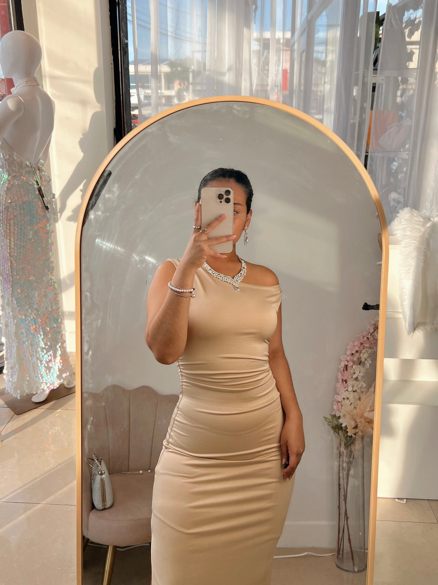 Apricot Twist Strap Midi Dress