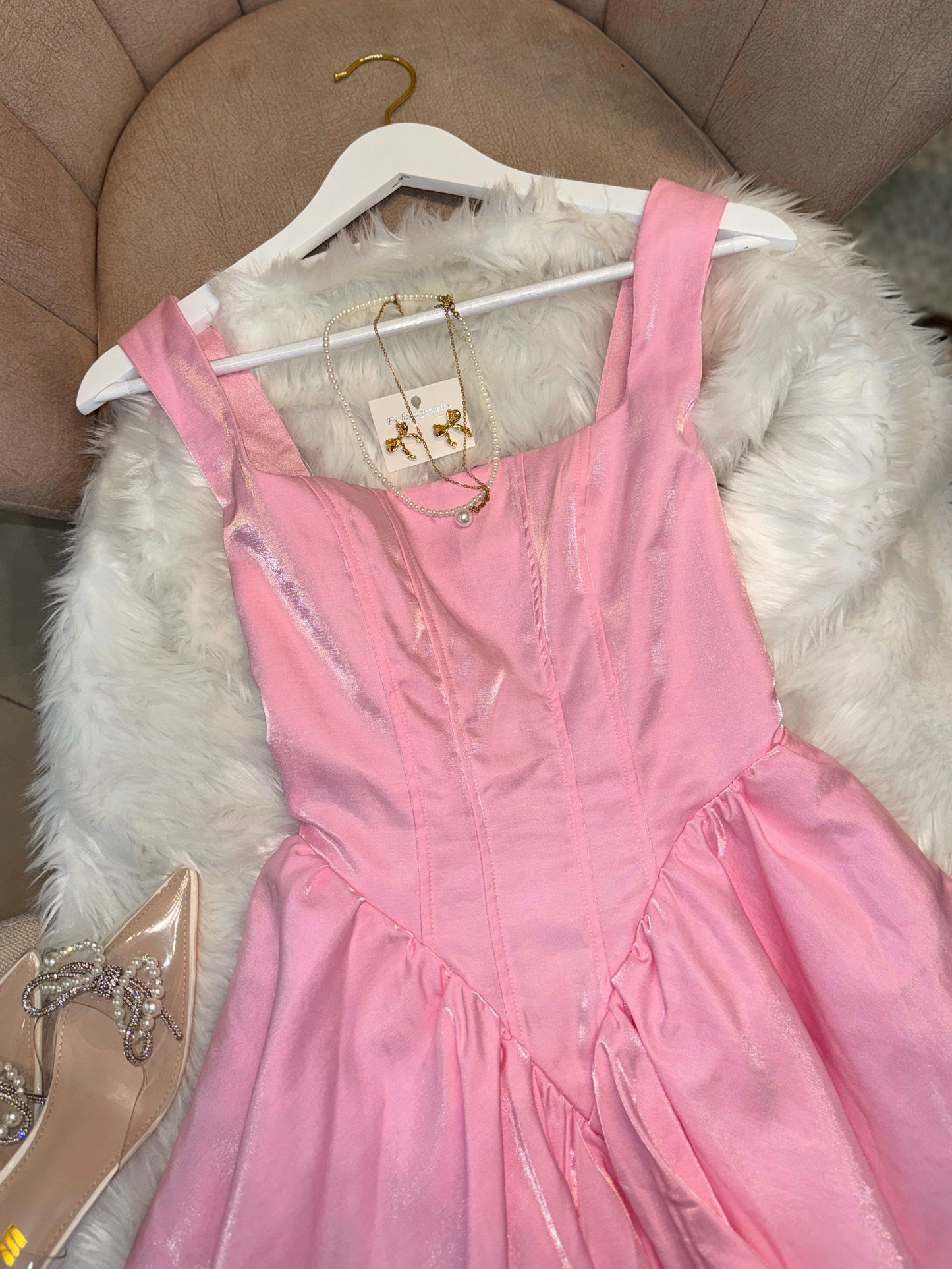 Pink Metallic A-line Mini Dress