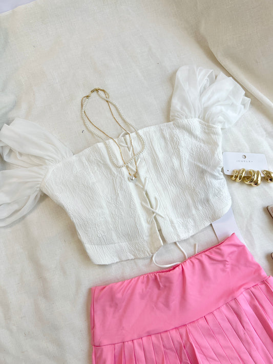 White textured Laced Crop Top