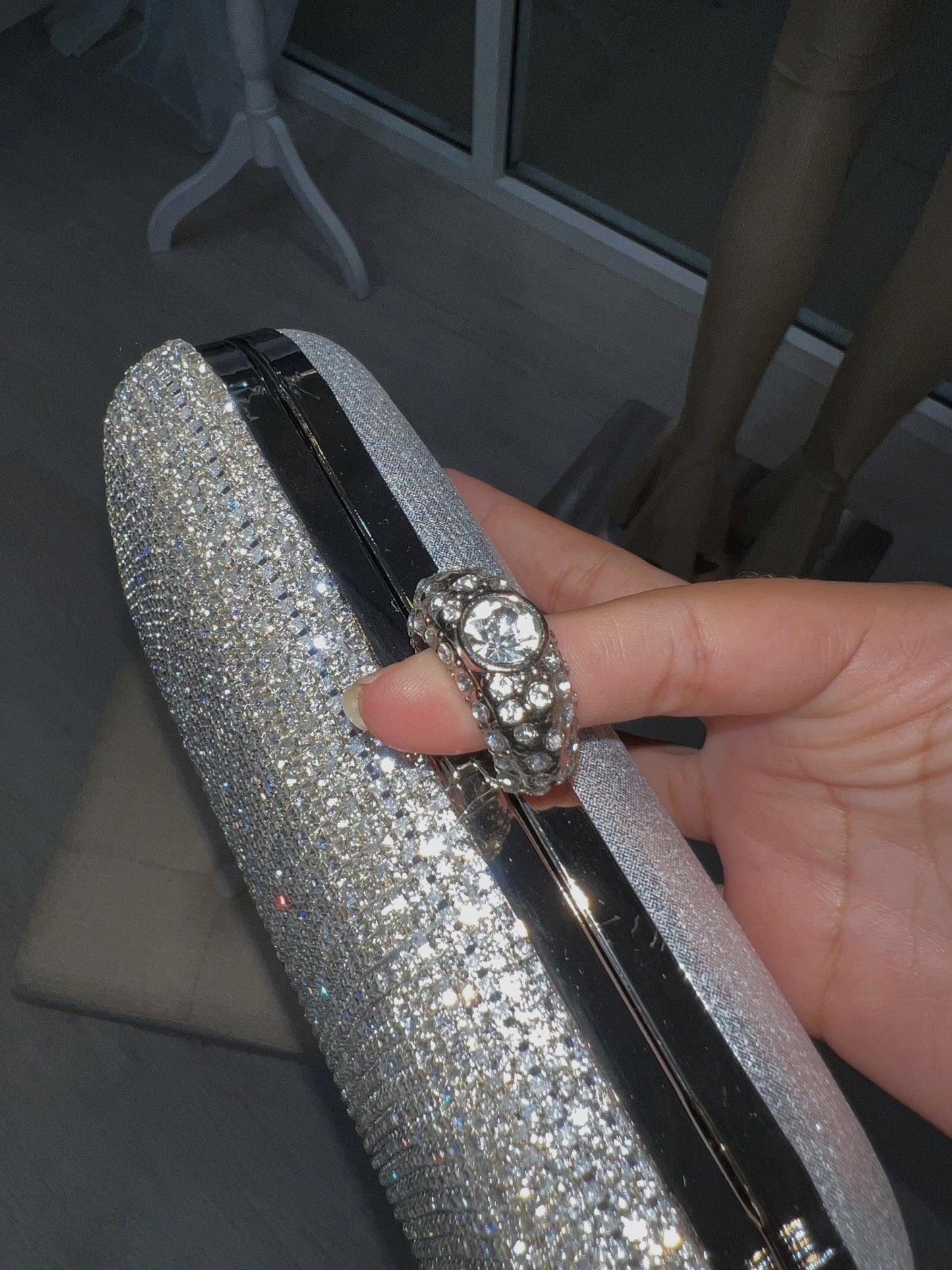 Silver Diamantè Frill Clutch