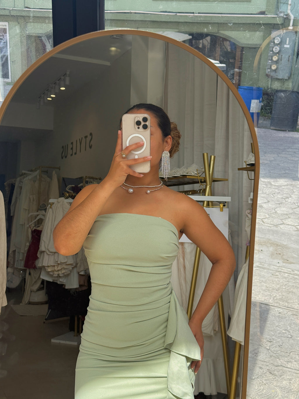 Sage Green Tube Split Maxi Dress