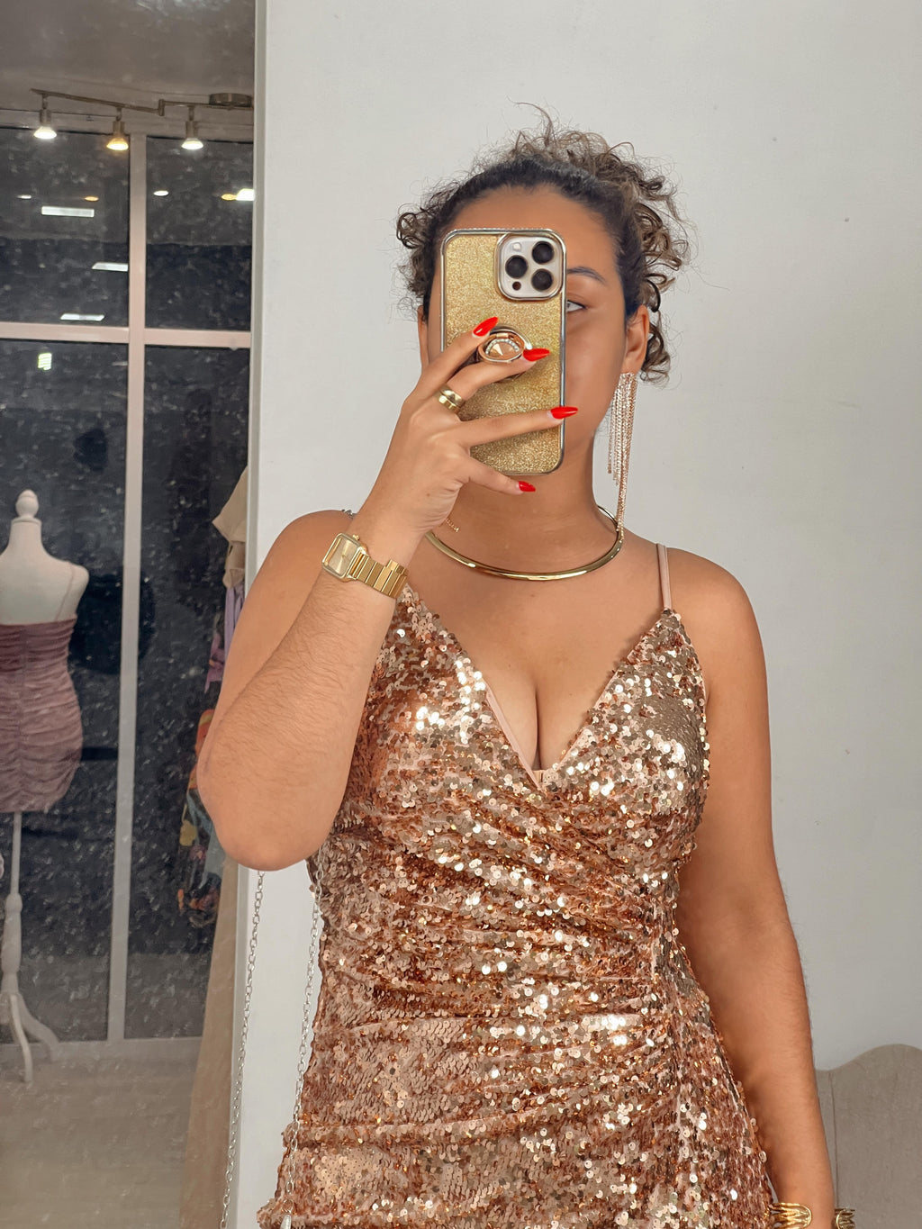 Gold Sequin Split Gala Maxi Dress