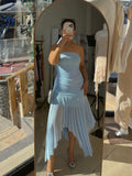 Sky Blue Mesh tube Midi Dress