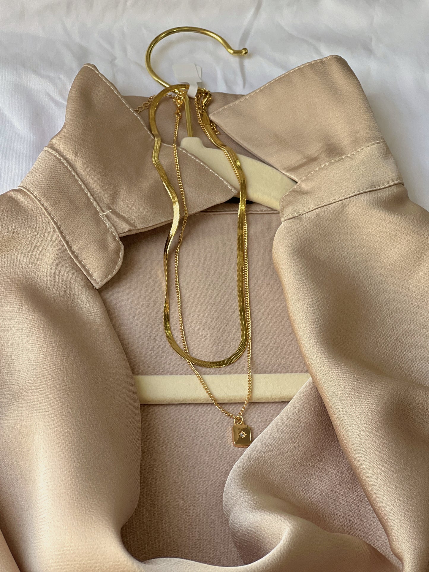 Champagne Silk Cowl Blouse