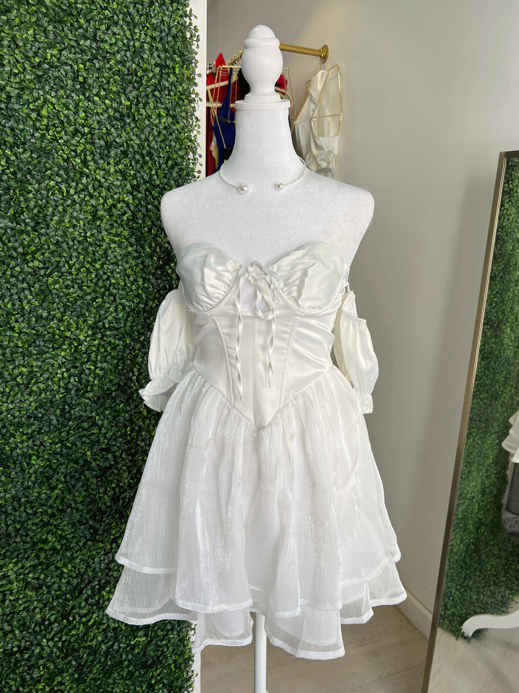 White Corset Layered Mini Dress