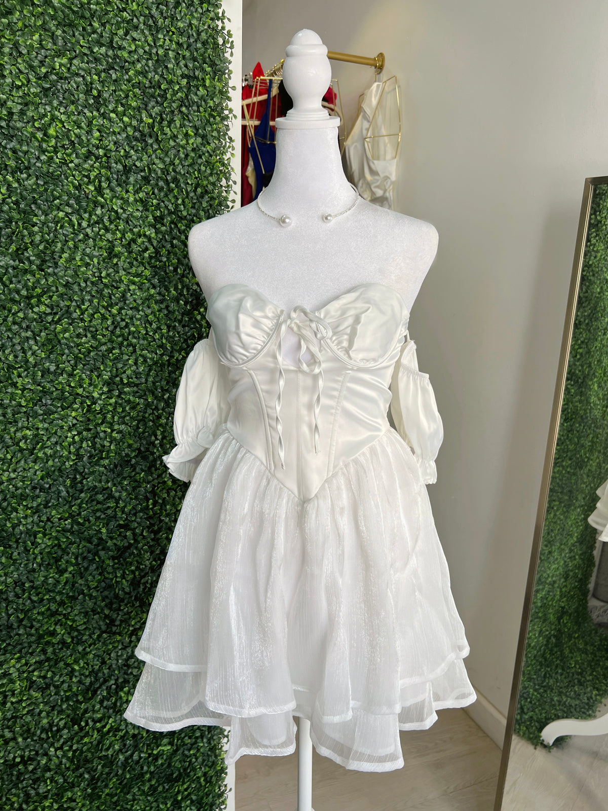 White Corset Layered Mini Dress