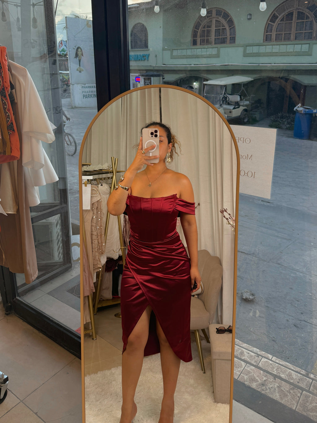 Burgundy Satin Blend Corset dress