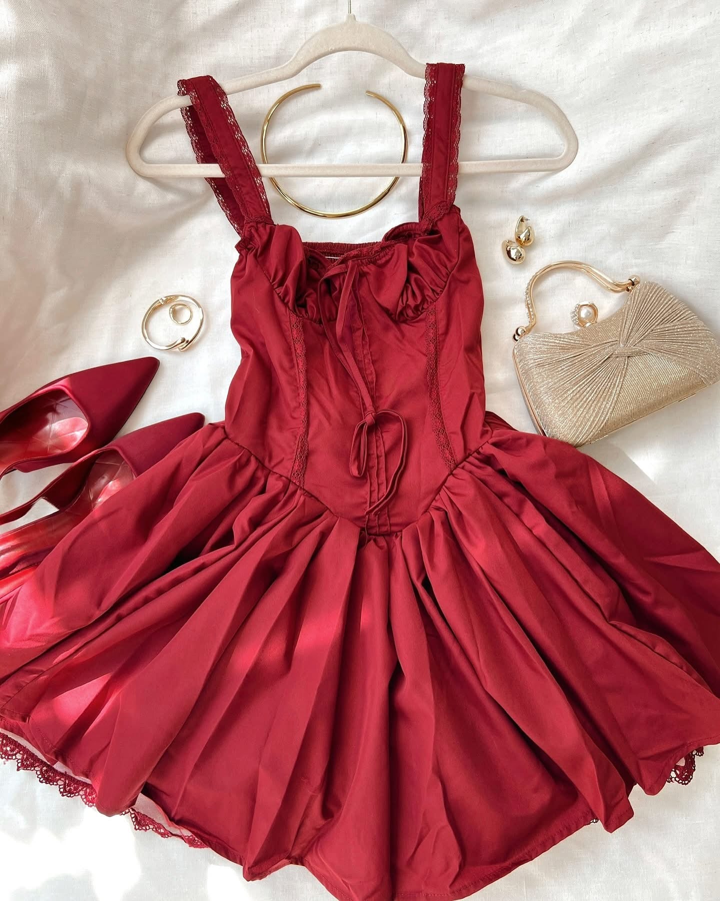 Maroon Tulle Bustier Mini Dress