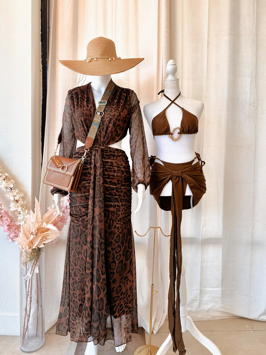 Leopard Sleeved Maxi Dress