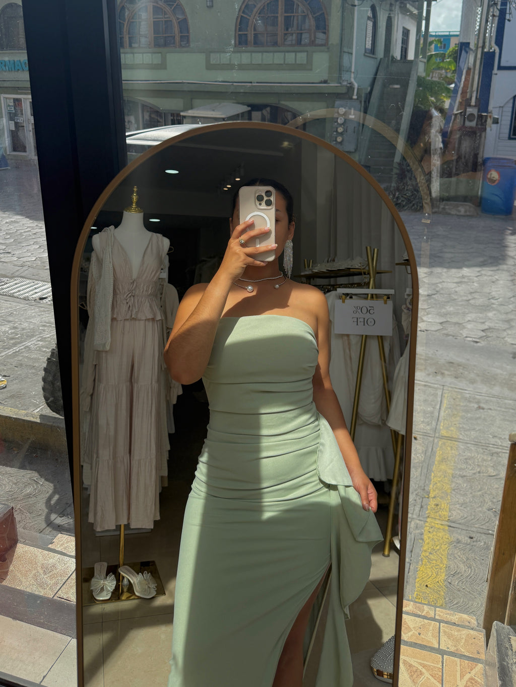Sage Green Tube Split Maxi Dress