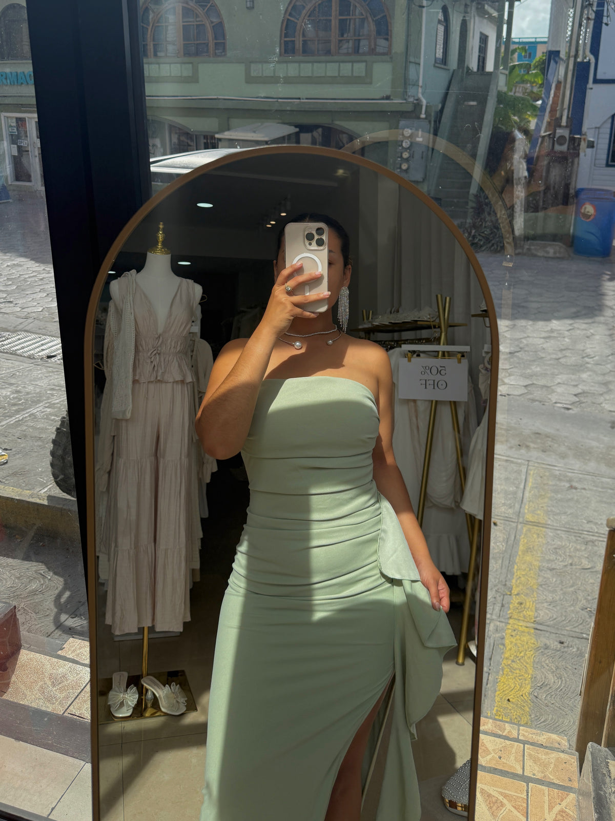 Sage Green Tube Split Maxi Dress