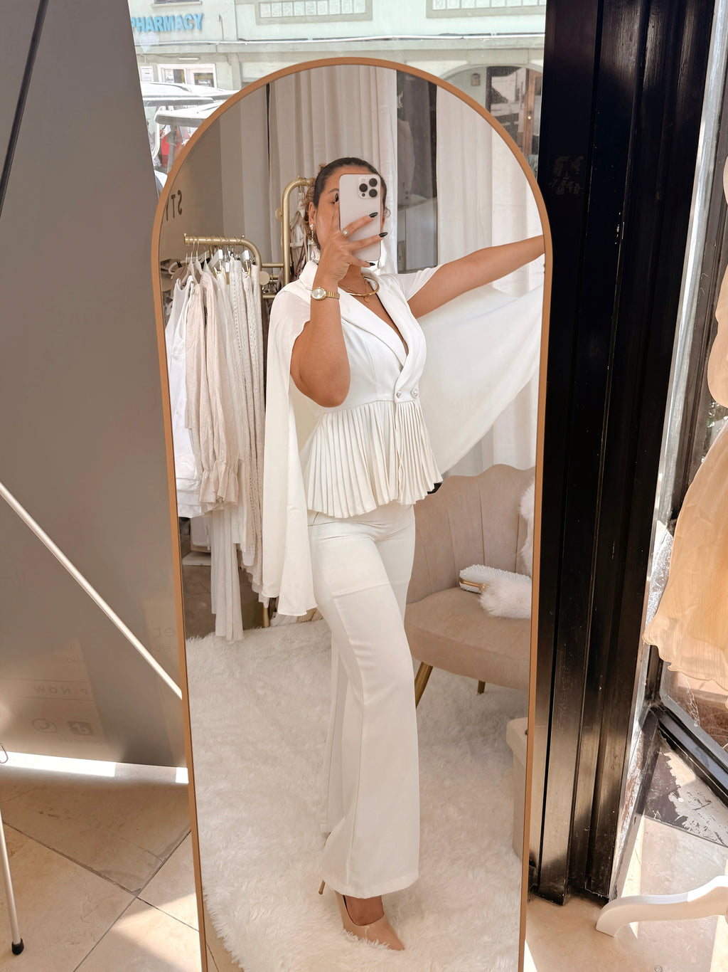 2pc Ivory Beige Cape Blazer & Trouser